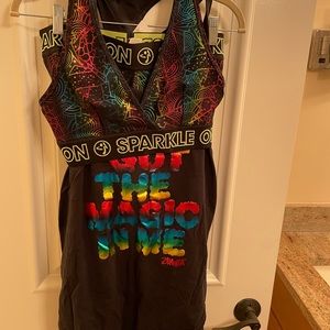 Zumba beautiful three piece rainbow metallic set size L, great condition